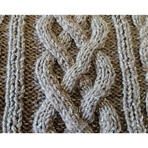 LAUREN RALPH LAUREN Petite PS PM Cable Knit Sweater Gold Metallic 3/4 Sleeve 34" - Picture 4 of 8